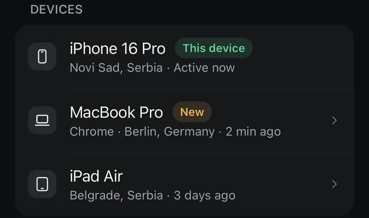 Trusted devices with where and when each one was last active